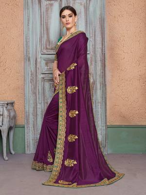 Purple embroidered silk saree with blouse 2