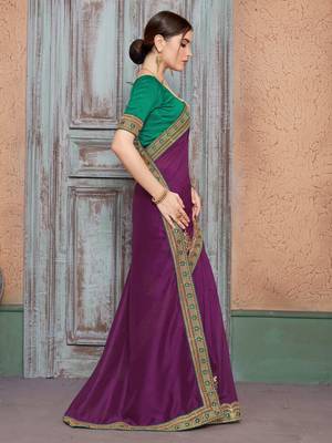 Purple embroidered silk saree with blouse 3
