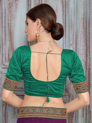 Purple embroidered silk saree with blouse 5