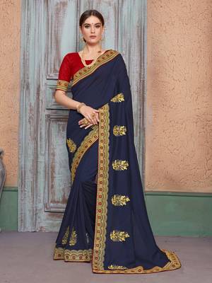 Blue embroidered silk saree with blouse 1