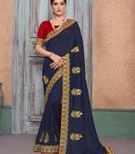 Blue embroidered silk saree with blouse