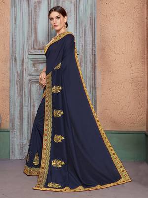 Blue embroidered silk saree with blouse 2