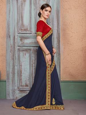Blue embroidered silk saree with blouse 3
