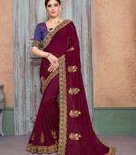 Maroon embroidered silk saree with blouse