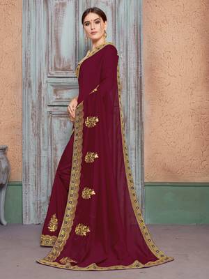 Maroon embroidered silk saree with blouse 2