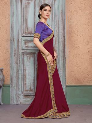 Maroon embroidered silk saree with blouse 3
