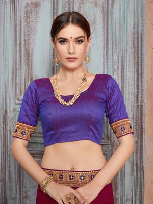 Maroon embroidered silk saree with blouse 4