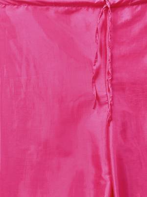 Women's Chanderi Silk Orange & Pink Woven A-Line Kurta With Palazzo & Dupatta 3