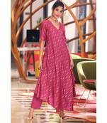 Dark Pink Angrakha Style Kurta With Straight Pants