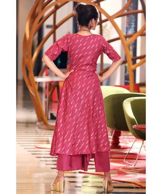 Dark Pink Angrakha Style Kurta With Straight Pants 3
