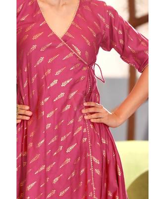 Dark Pink Angrakha Style Kurta With Straight Pants 4