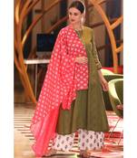 OLIVE KURTA, orange DUPATTA & WHITE PALAZZO SET