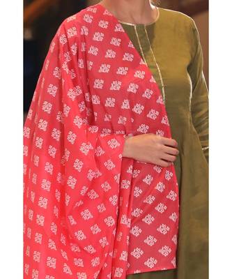 OLIVE KURTA, orange DUPATTA & WHITE PALAZZO SET 4