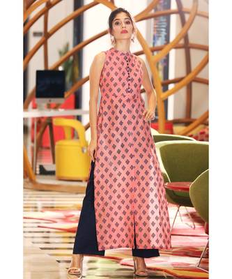 Halter Neck Pink Kurta With Palazzo 1