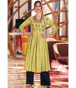 Olive Printed Yoke Kurta With Palazzo