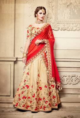Beige Embroidery Silk Blend Lehenga 1