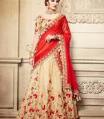 Beige Embroidery Silk Blend Lehenga