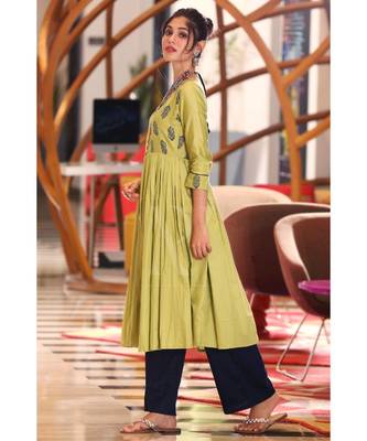Olive Printed Yoke Kurta With Palazzo 2