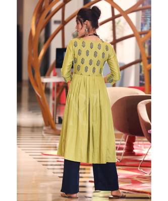 Olive Printed Yoke Kurta With Palazzo 3
