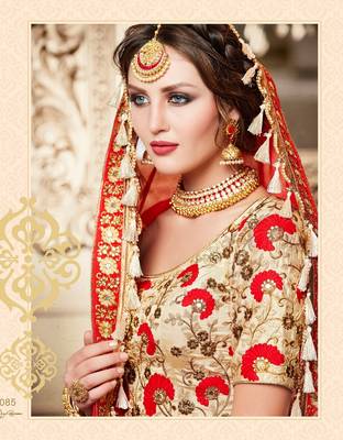 Beige Embroidery Silk Blend Lehenga 2