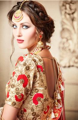 Beige Embroidery Silk Blend Lehenga 3