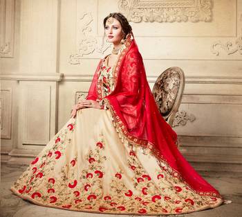 Beige Embroidery Silk Blend Lehenga 4
