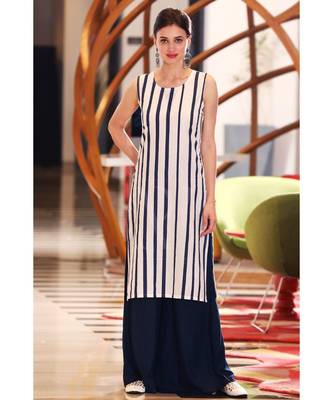 White & Blue Striped Kurta With Palazzo 1