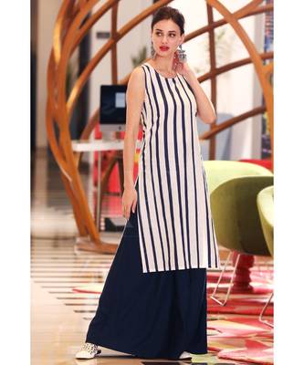 White & Blue Striped Kurta With Palazzo 2
