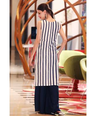 White & Blue Striped Kurta With Palazzo 3