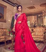 Red plain poly silk saree with blouse