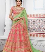 Peach Embroidery Silk Blend Lehenga