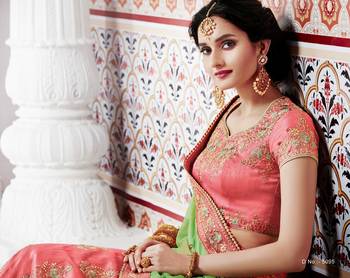 Peach Embroidery Silk Blend Lehenga 2