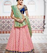 Pink Embroidery Tussar Silk Lehenga