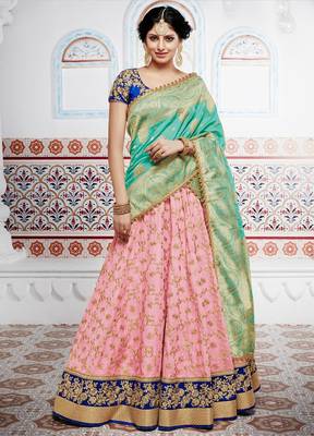 Pink Embroidery Tussar Silk Lehenga 4