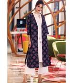 Navy Blossom Jacket With Kurta & Palazzo Set