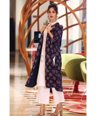 Navy Blossom Jacket With Kurta & Palazzo Set 2