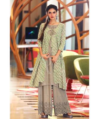 Green Leheriya Jacket With Kurta & Palazzo Set 1