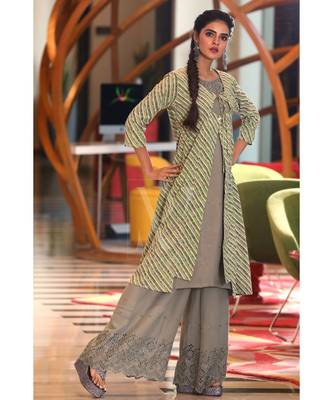 Green Leheriya Jacket With Kurta & Palazzo Set 2