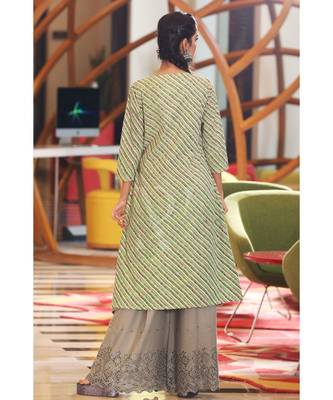 Green Leheriya Jacket With Kurta & Palazzo Set 3