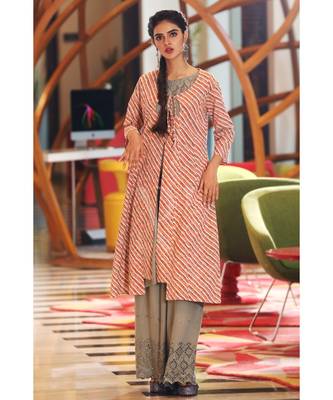 Orange Leheriya Jacket With Kurta & Palazzo Set 1