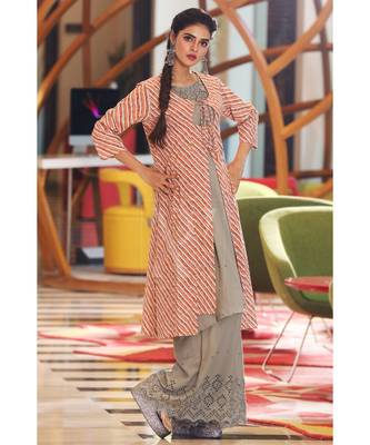 Orange Leheriya Jacket With Kurta & Palazzo Set 2
