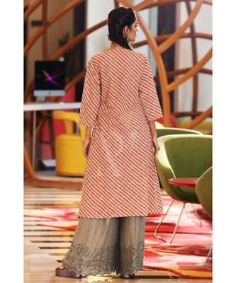 Orange Leheriya Jacket With Kurta & Palazzo Set 3