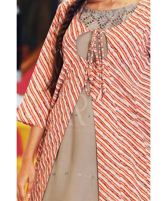 Orange Leheriya Jacket With Kurta & Palazzo Set 4