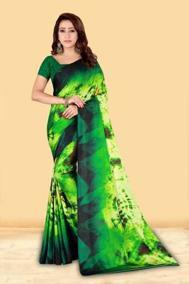 Multicolor printed crepe saree with blouse 1