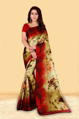 Multicolor printed crepe saree with blouse 1