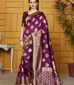 Purple woven jacquard saree with blouse