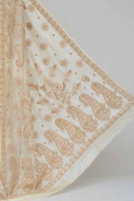 Cream Color Tussar Silk Lucknowi Chikankari saree with blouse 2