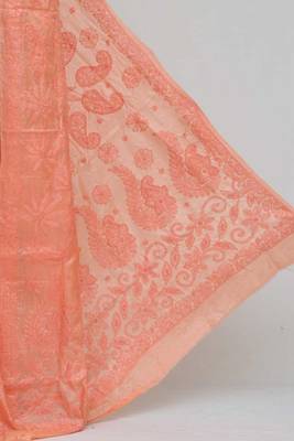 Peach Color Tussar Silk Lucknowi Chikankari saree with blouse 2