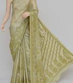 Green Color Tussar Silk Lucknowi Chikankari saree with blouse