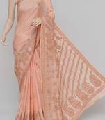 Light-Peach Color Tussar Silk Lucknowi Chikankari saree with blouse